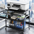 EasyCom 32.3"x18.9" Extra Large Printer Stand with Double Drawers, 5-Adjustable Heights 3 Tier Table with Wheels, Rolling Printer Cart with Storage for Printer Scanner Fax Home Office Use