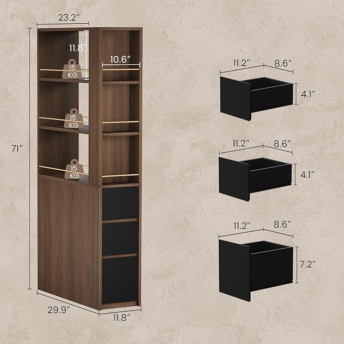 ModernMate Furniture Set, 70.8'' Executive Standing Desk with 71'' Tall Bookcase, AC/USB, File Cabinet, Double-Sided Narrow Display Shelves, Home Office Wood Storage Furniture, Black Walnut