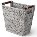 GRANNY SAYS Woven Wicker Desk Wastebasket with Wood Handles – Gray (1-Pack)