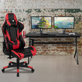 BizChair Gaming Desk and Red/Black Reclining Gaming Chair Set /Cup Holder/Headphone Hook/Removable Mouse Pad Top - Wire Management