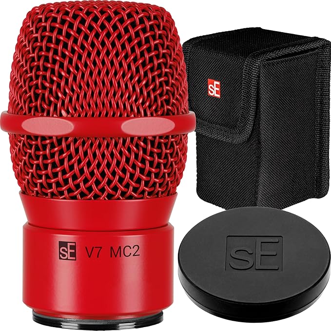 SE ELECTRONICS V7 MC2 Wireless Microphone Capsule - Compatible with Sennheiser Wireless Transmitters - Professional Dynamic Microphone for Singing, Speech & Music Studio Recording (Red w MP03 Pouch)