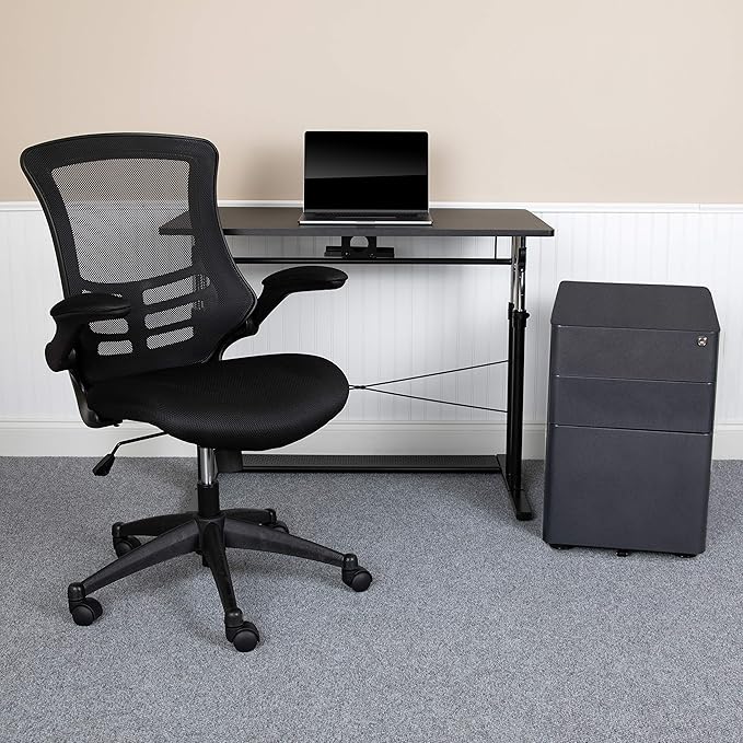 EMMA + OLIVER Work from Home Kit-Adjustable Desk, Ergonomic Mesh Office Chair, Filing Cabinet