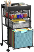SWTYMIKI Rolling File Cart with Drawers - 4 Tier Under Desk Storage Craft Rolling Organizer Cart - Office Storage &Organization, Mobile Metal Filing Cabinet for Office and Home Black