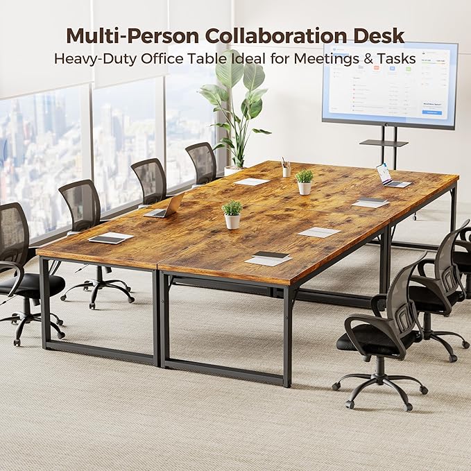 Mericonia 54 Inch Computer Desk, 1" Thick Heavy Duty Industrial Office Desk, Modern Simple Study Writing Table for Home Office Bedroom Workstation, Brown