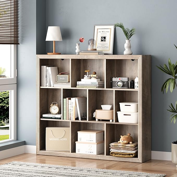 BORNOON Book Shelf with 10-Cube, 43” Wide Bookshelf with Anti-Tip Device, 38” Tall Open Bookcase, Modern Display Organizer Book Case for Home Office, Entryway, Living Room, Bedroom, Study Room