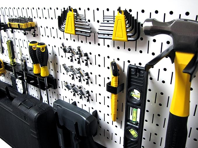 Wall Control Modular Pegboard Tool Organizer System - Wall-Mounted Metal Peg Board Tool Storage Unit for Wall Storage Tiling (White Pegboard)