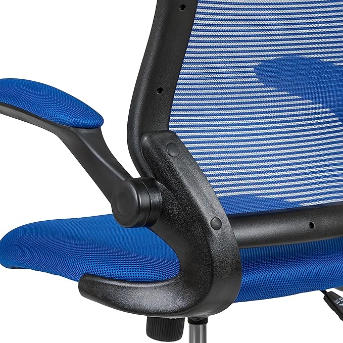 Flash Furniture Kale Mid-Back Blue Mesh Ergonomic Drafting Chair | Adjustable Foot Ring, Flip-Up Arms