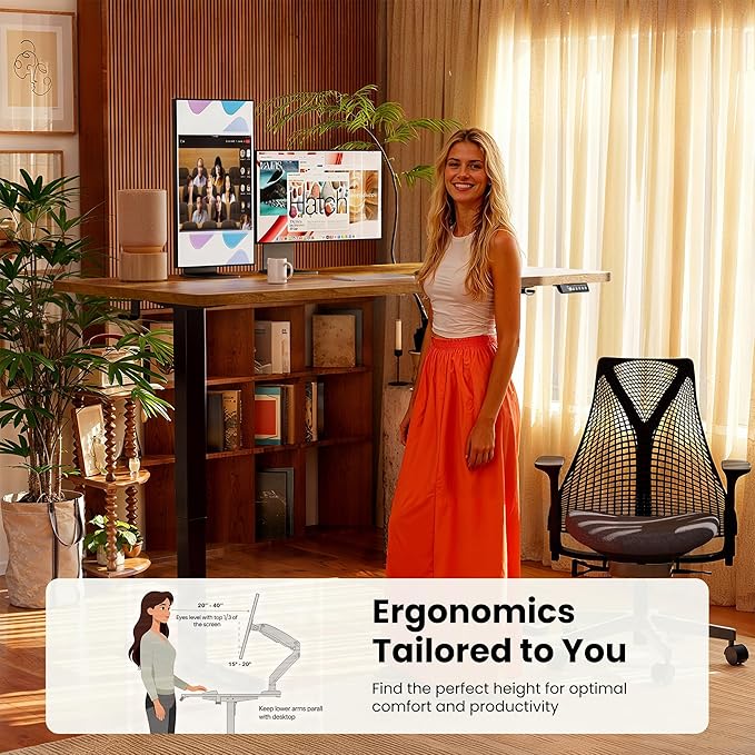 ErGear Height Adjustable Electric Standing Desk, 63 x 28 Inches Sit Stand up Desk, Memory Computer Home Office Desk, Vintage Brown