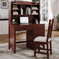 40" Home Executive Desk and Upholstered Chair Set with Bookshelf,Vintage Style Computer Desk with 4 Drawers & Storage Shelf,Study Set for Office, Bedroom or Living Room (Espresso)