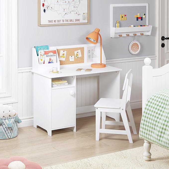 UTEX Kids Study Desk with Chair, Kids Desk and Chair Sets with Hutch for 3-8, Wooden Children Study Table, Student Writing Table Computer Workstation