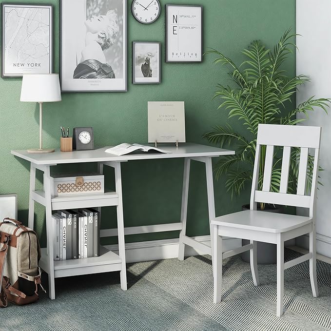 Furniture of America Prenna Wood 2-Piece Writing Desk and Chair Set in White