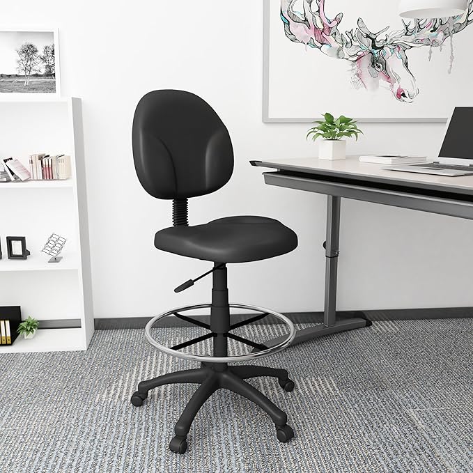 Boss Office Products Stand Up Caressoft Drafting Stool Without Arms in Black (B1690-CS)