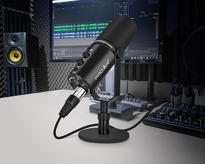XLR/USB Dynamic Microphone,PC Computer Microphone for Podcasting,Vocal Recording,Live Streaming,Gaming,Voice-Over,All Metal Professional Studio Mic Kit with Noise Cancelling,USB-C Port