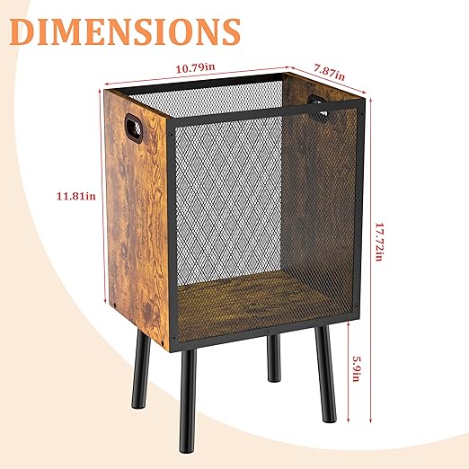 Yuyetuyo 4.5 Gallon Office Trash Can for Near Desk, Wood Bedroom Trashcan Rectangular Wastebasket with Mesh - Handles - Leg, Small Garbage Can Trash Bin for Office Bedroom Living Room Bathroom Dorm