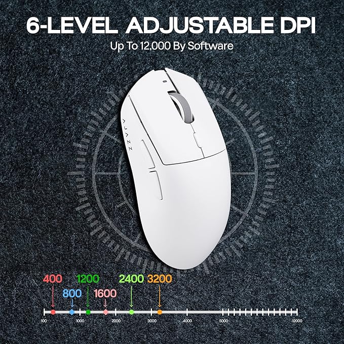 MechLands AJAZZ AJ139 V2 MC Gaming Mouse with Charging Base, Adjustable 12,000 DPI, PAW3311 Sensor, 3 Modes Wireless Mouse, 500mAh Battery, 1000 Polling Rate, 66g Lightweight, Win/Mac (White)