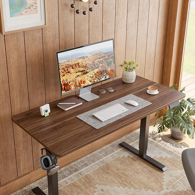 Cubiker Standing Desk, 55x24 Inches Sit Stand Home Office Desk, Electric Stand up Desk, Adjustable Desk with Splice Board, Black Frame/Black Walnut Top