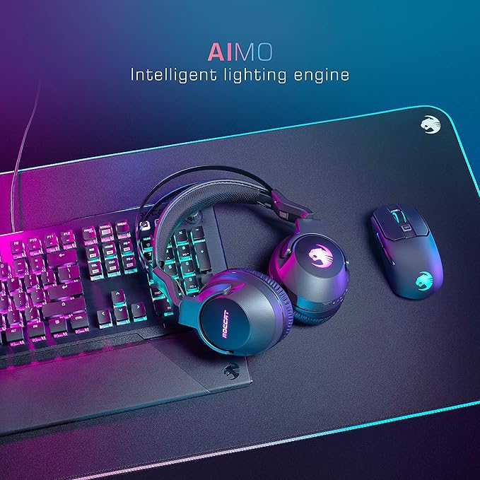 ROCCAT Elo 7.1 Air PC Wireless Gaming Headset, Surround Sound Headphones with Detachable Noise Cancelling Microphone, 50mm Drivers, 24 Hr Battery Life, RGB Lighting, Black