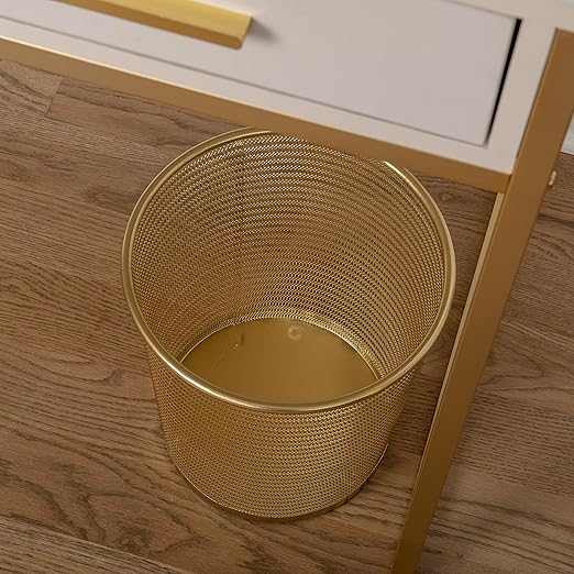 Martha Stewart Ryder Gold Mesh Metal Trash Can, 4.5 Gallon, Wastebasket for Office