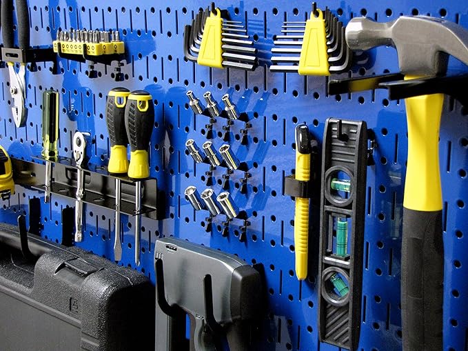 Wall Control Modular Pegboard Tool Organizer System - Wall-Mounted Metal Peg Board Tool Storage Unit for Wall Storage Tiling (Blue Pegboard)