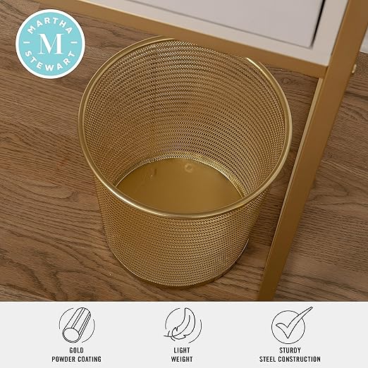 Martha Stewart Ryder Gold Mesh Metal Trash Can, 4.5 Gallon, Wastebasket for Office